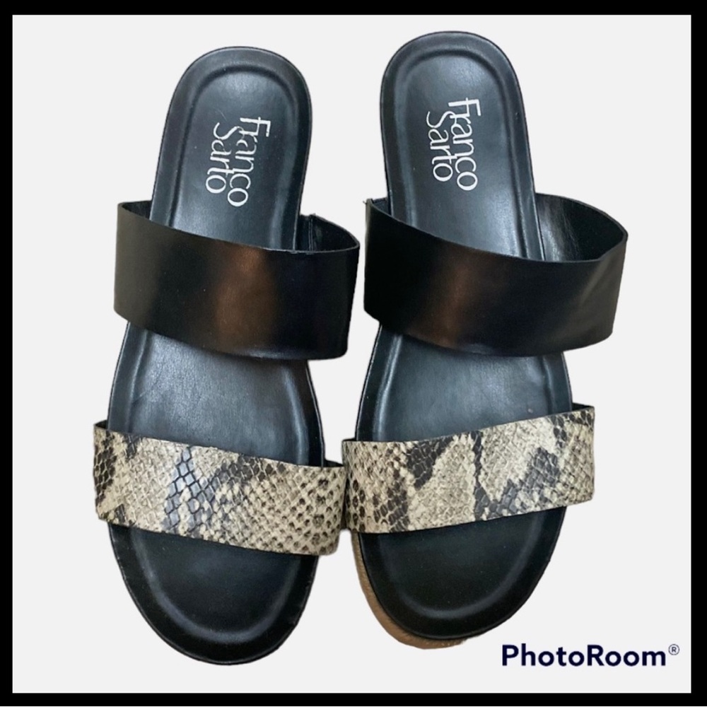 Franco Sarto Two Tone Black & Snakeskin sandals Size 8